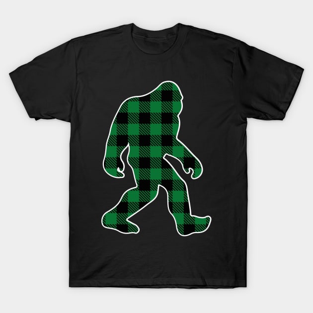 Bigfoot design Green buffalo plaid T-Shirt by madani04